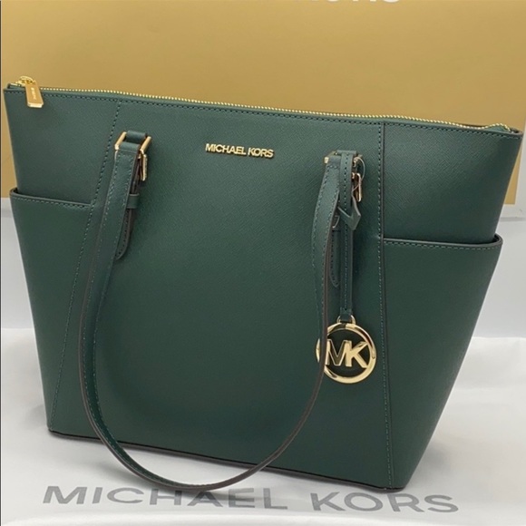 MICHAEL KORS Charlotte Large Leather Top-Zip Tote Racing Green - Picture 11 of 15